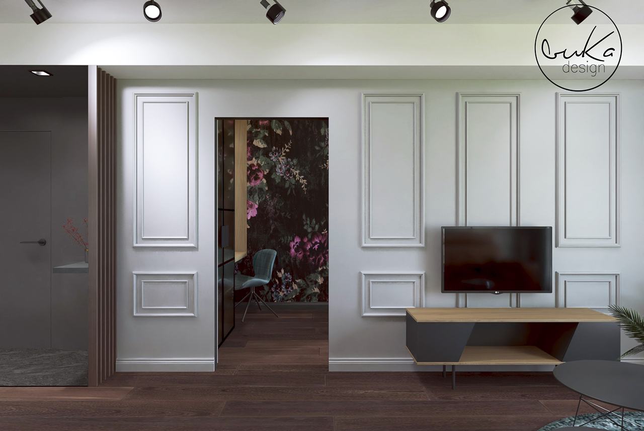 Apartament augustiańska, ujęcie 1 — projekt apartamentu, Kraków, projekt buKadesign