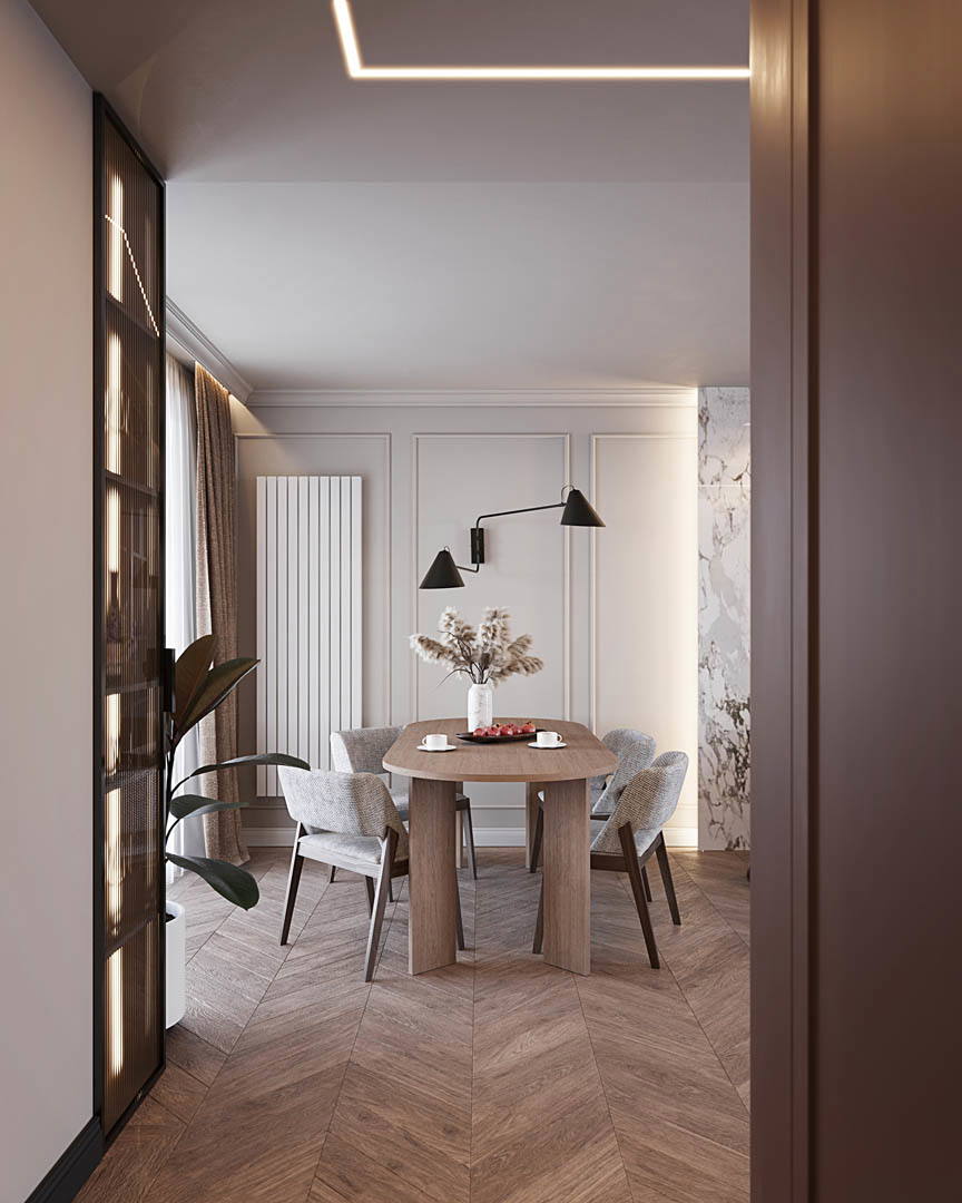 Burgundy elegance, ujęcie 1 — projekt apartamentu, Kraków, projekt buKadesign