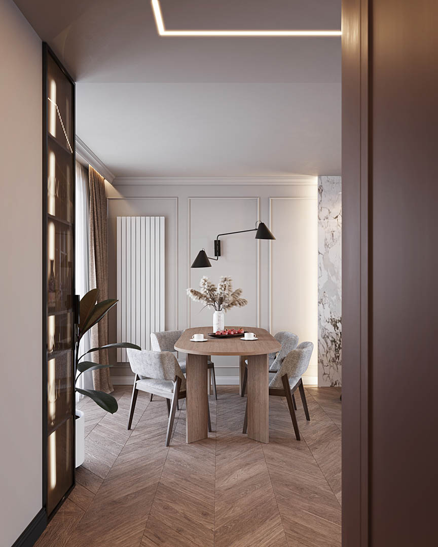 Burgundy elegance, ujęcie 1 — projekt apartamentu, Kraków, projekt buKadesign