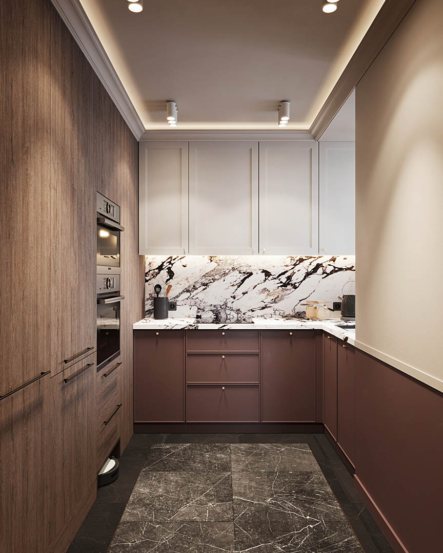 Burgundy elegance, ujęcie 2 — projekt apartamentu, Kraków, projekt buKadesign