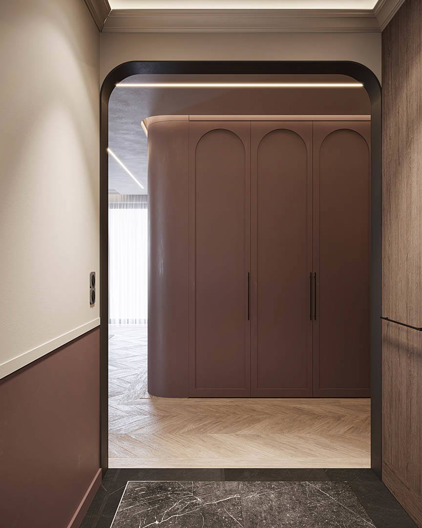Burgundy elegance, ujęcie 3 — projekt apartamentu, Kraków, projekt buKadesign