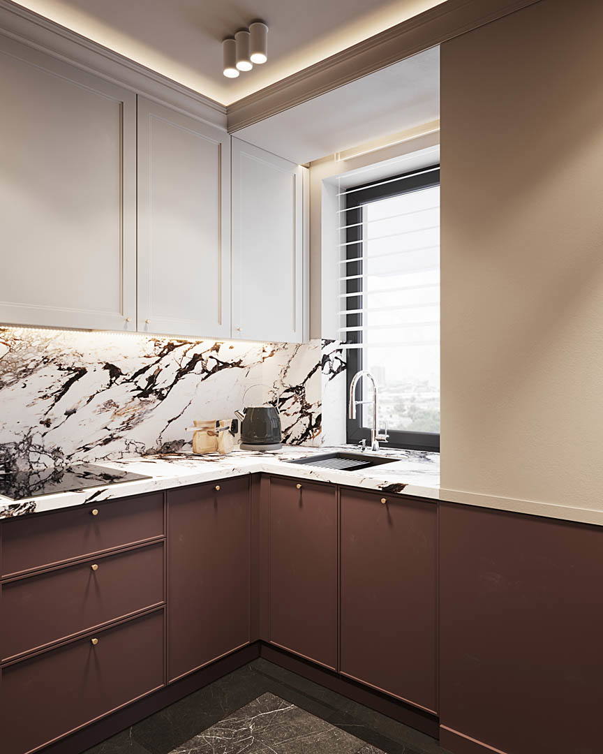 Burgundy elegance, ujęcie 4 — projekt apartamentu, Kraków, projekt buKadesign