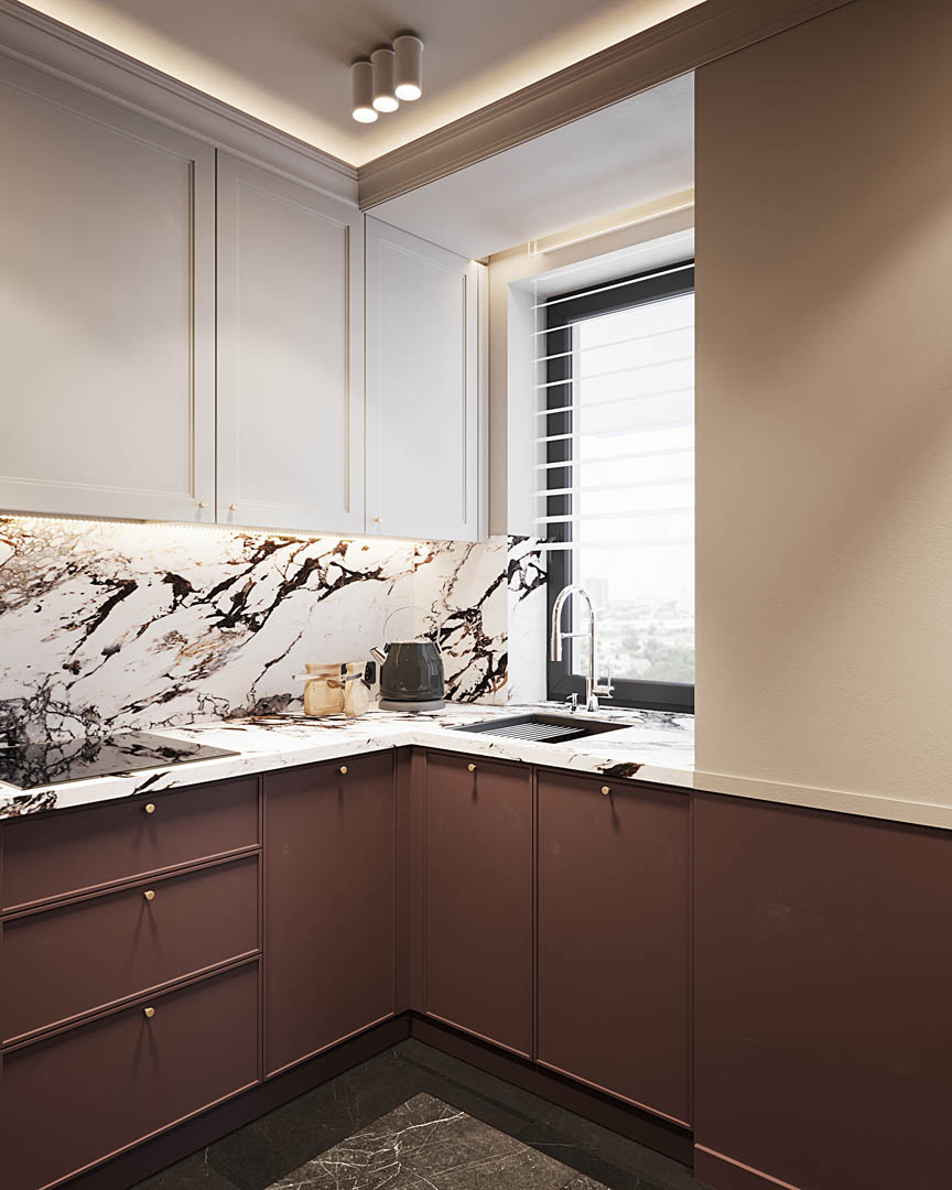 Burgundy elegance, ujęcie 4 — projekt apartamentu, Kraków, projekt buKadesign