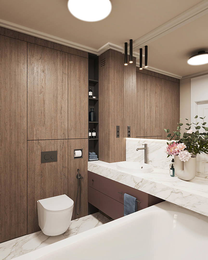 Burgundy elegance, ujęcie 9 — projekt apartamentu, Kraków, projekt buKadesign