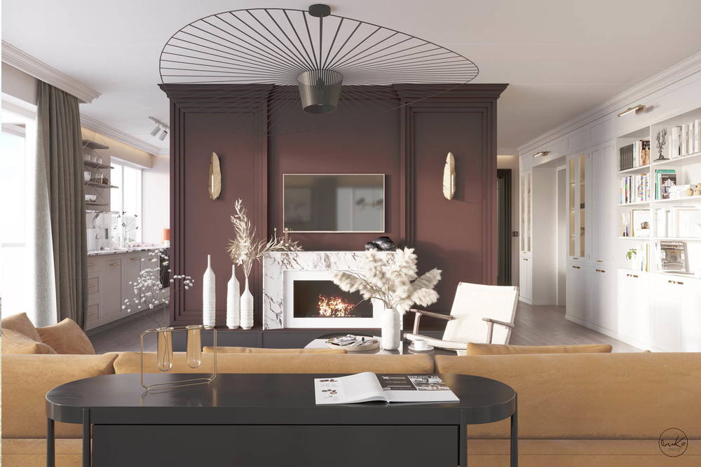 Modern burgundy, ujęcie 1 — projekt apartamentu, Kraków, projekt buKadesign