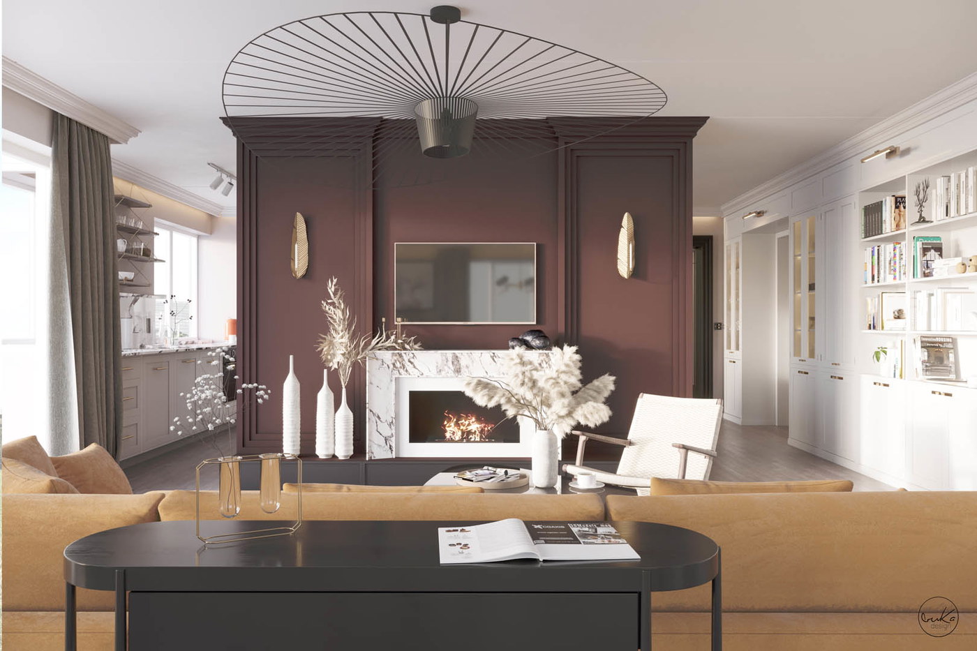 Modern burgundy, ujęcie 1 — projekt apartamentu, Kraków, projekt buKadesign