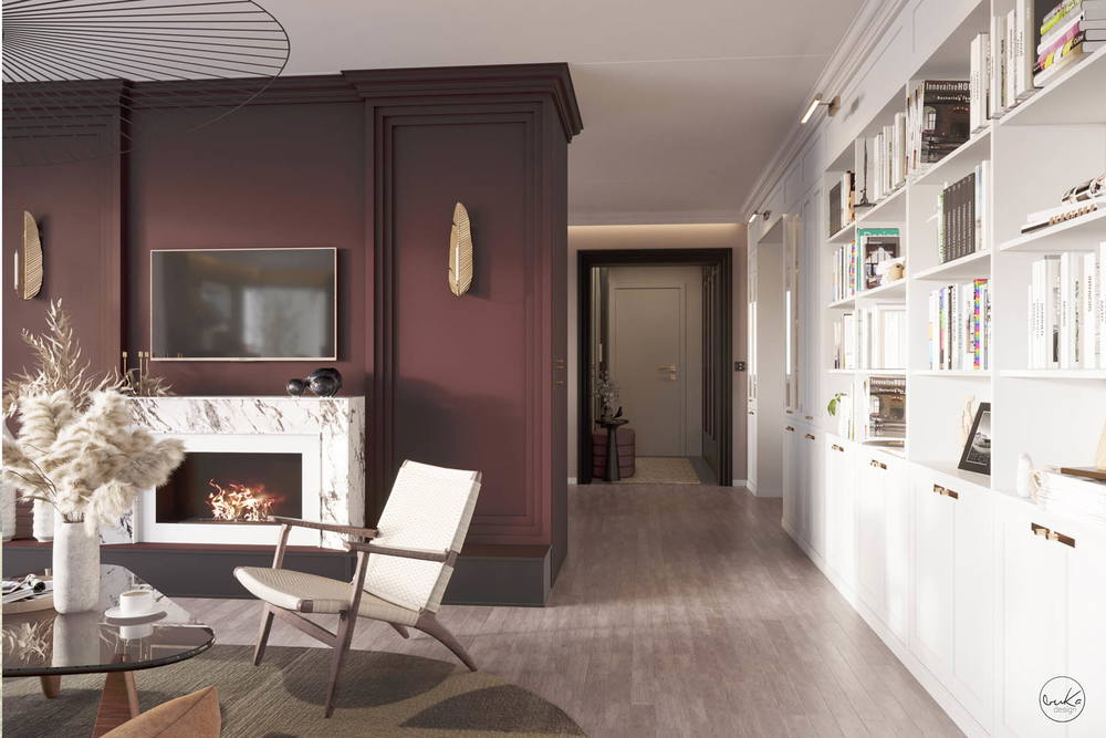 Modern burgundy, ujęcie 2 — projekt apartamentu, Kraków, projekt buKadesign