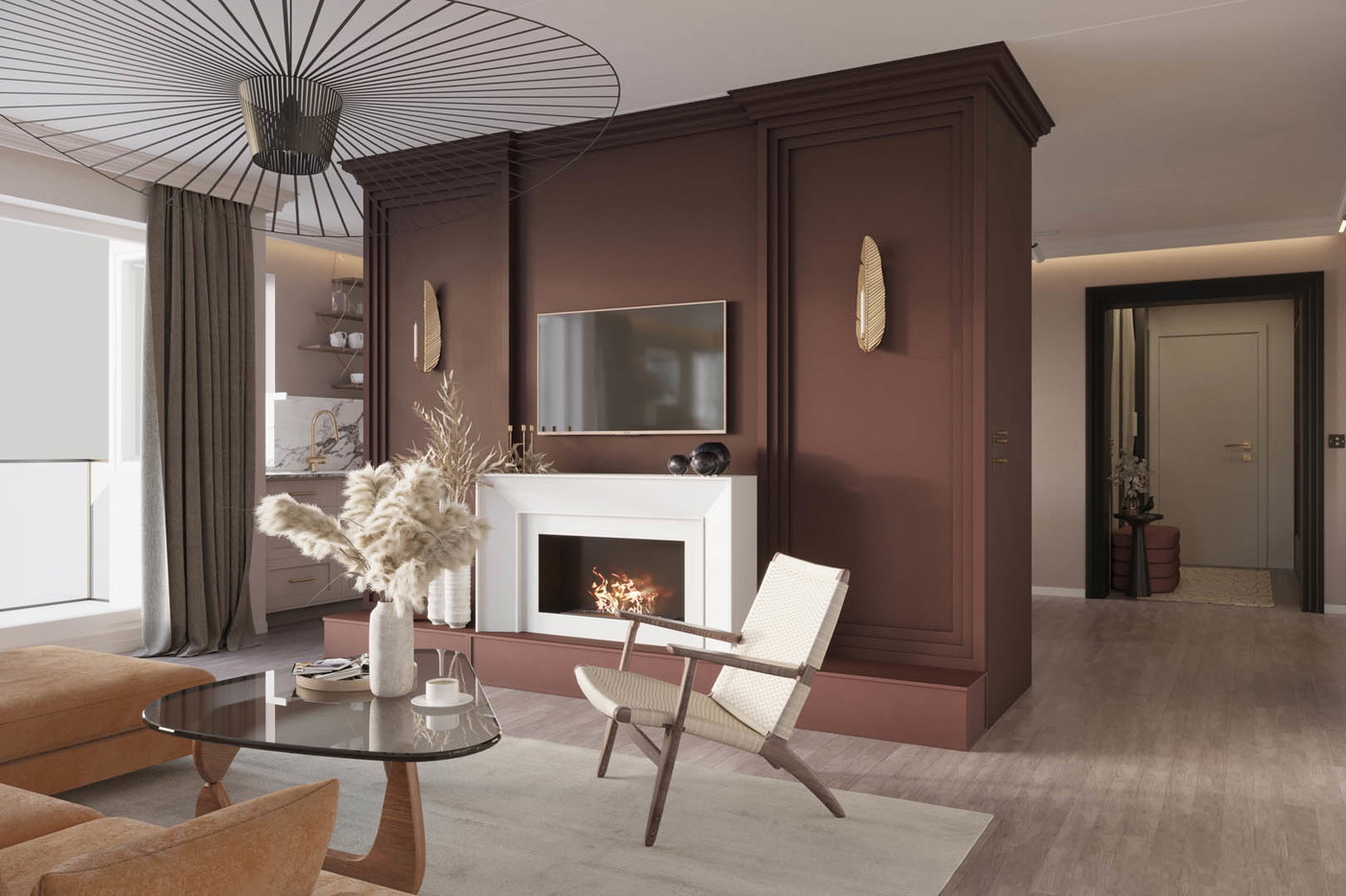 Modern burgundy, ujęcie 3 — projekt apartamentu, Kraków, projekt buKadesign