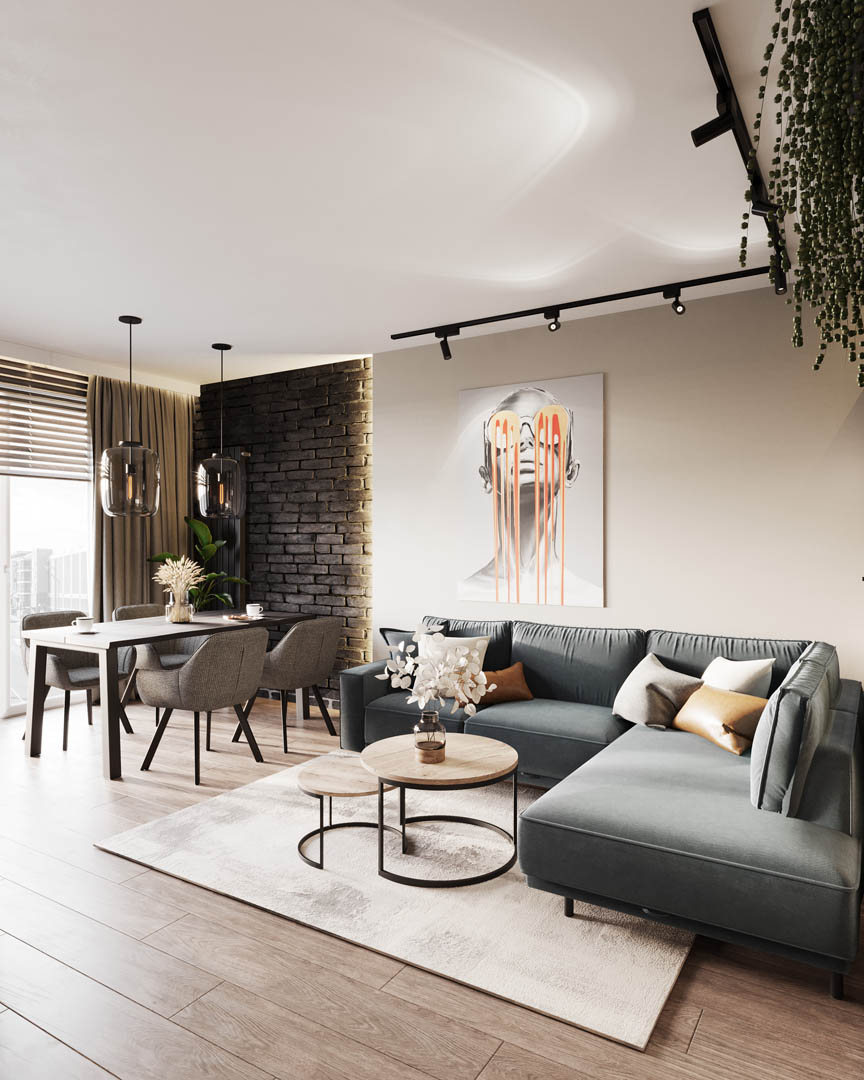 Modern industrial, ujęcie 1 — projekt apartamentu, Kraków, projekt buKadesign