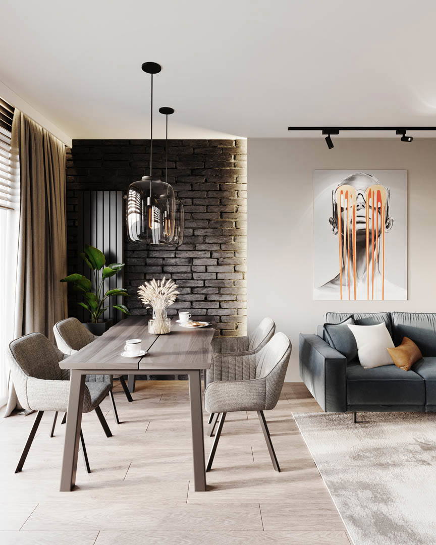 Modern industrial, ujęcie 2 — projekt apartamentu, Kraków, projekt buKadesign