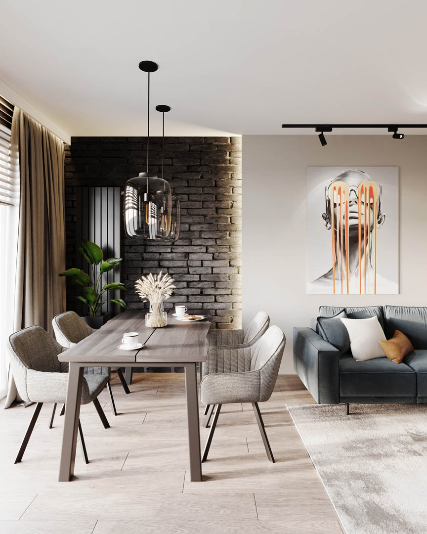 Modern industrial, ujęcie 2 — projekt apartamentu, Kraków, projekt buKadesign