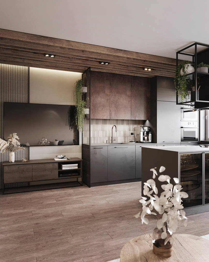 Modern industrial, ujęcie 3 — projekt apartamentu, Kraków, projekt buKadesign