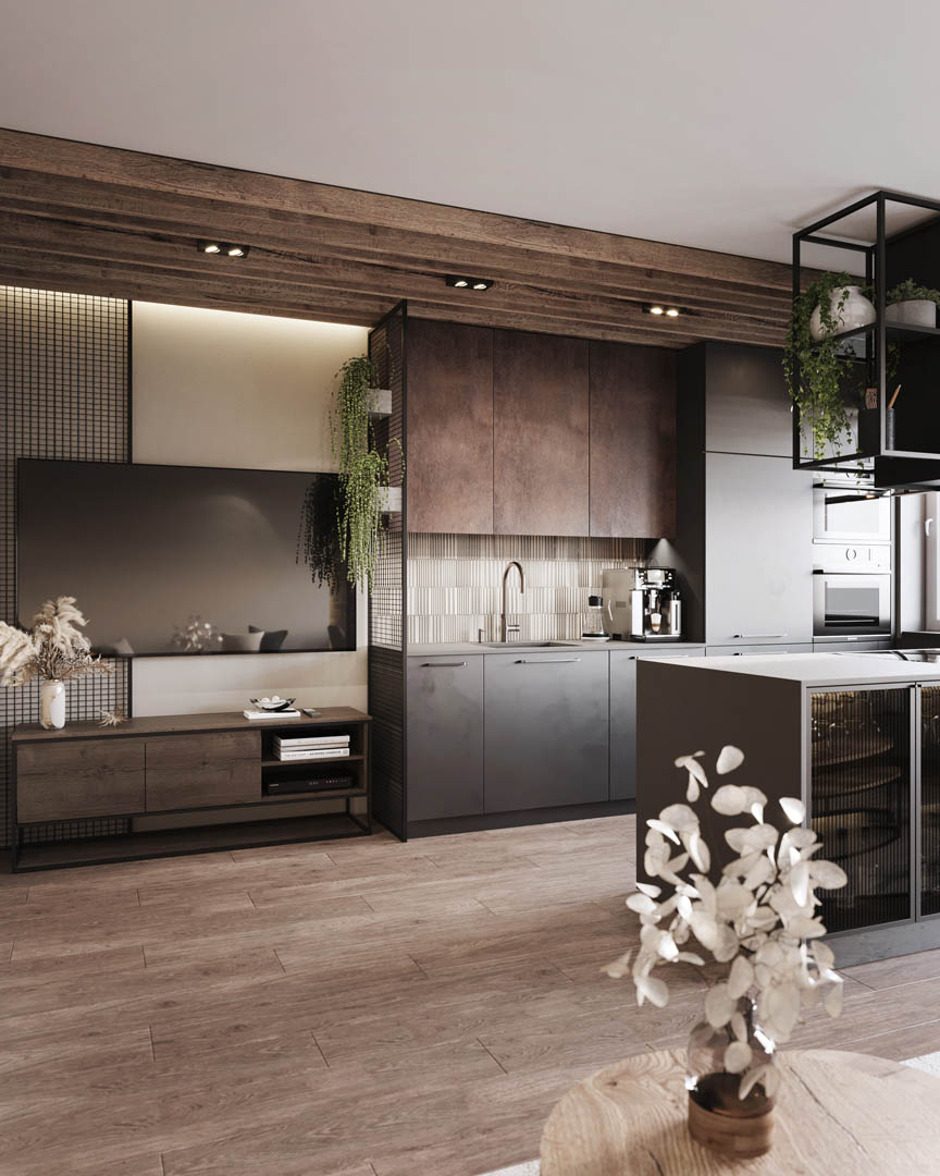Modern industrial, ujęcie 3 — projekt apartamentu, Kraków, projekt buKadesign