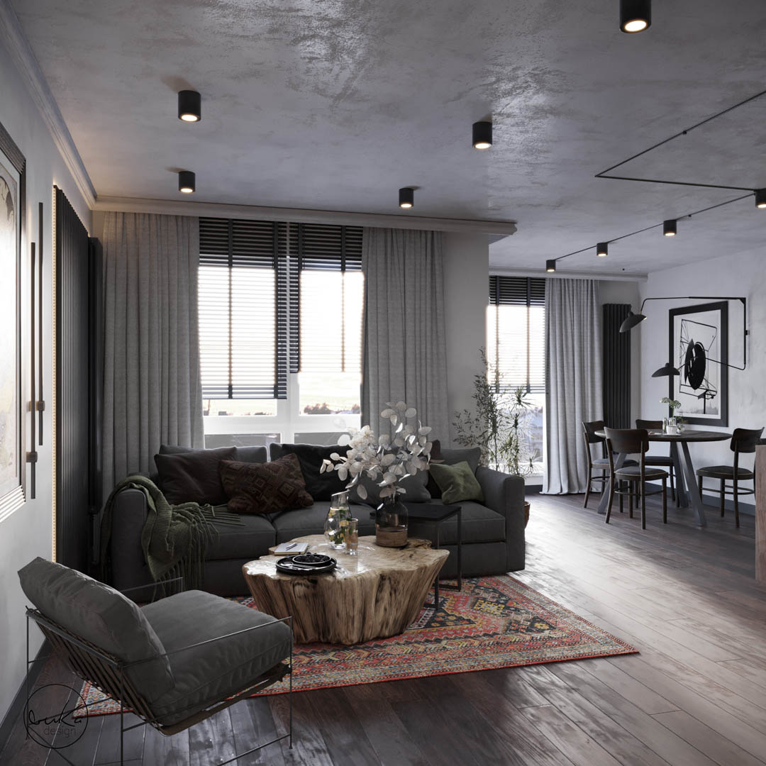 Urban oasis, ujęcie 1 — projekt apartamentu, Kraków, projekt buKadesign