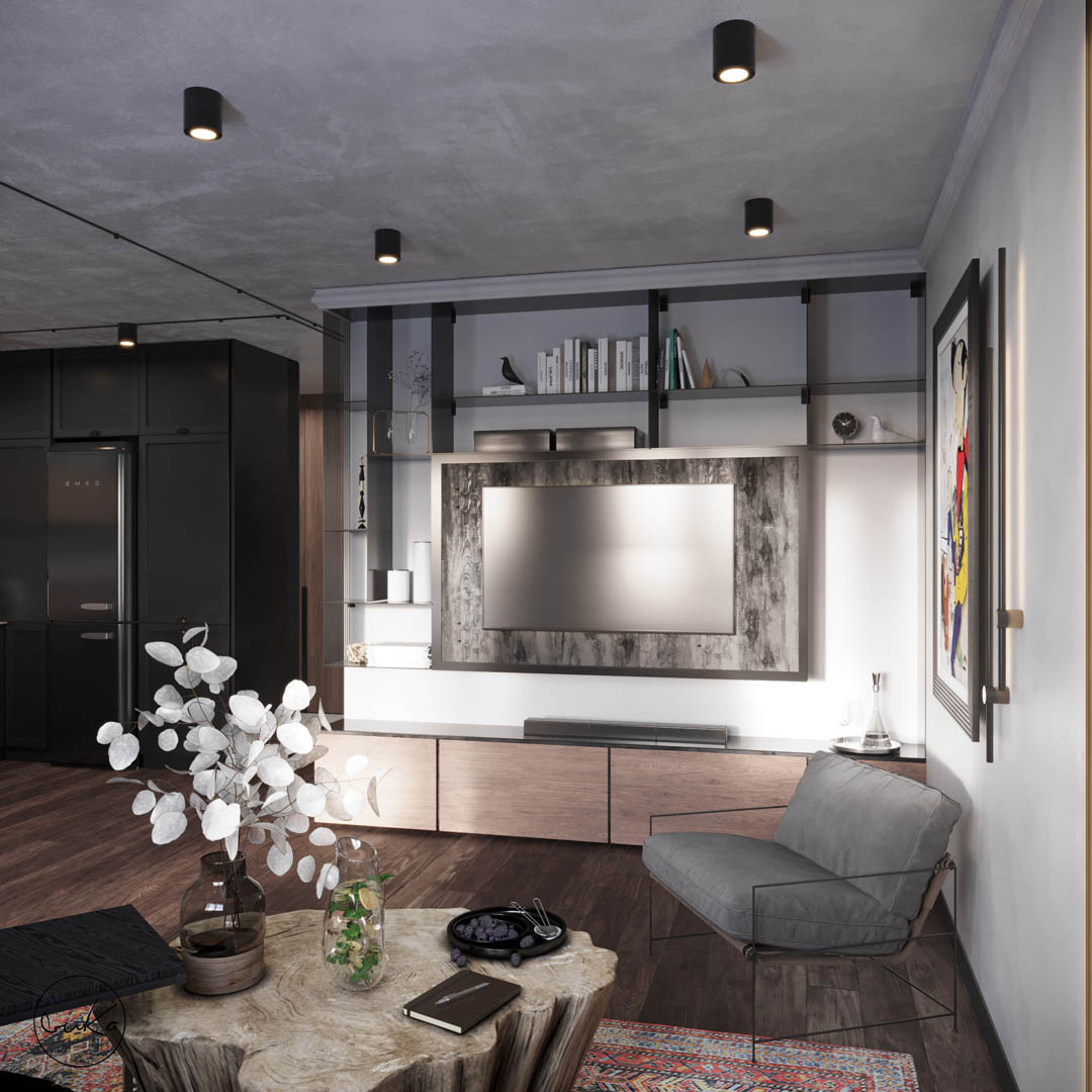 Urban oasis, ujęcie 2 — projekt apartamentu, Kraków, projekt buKadesign