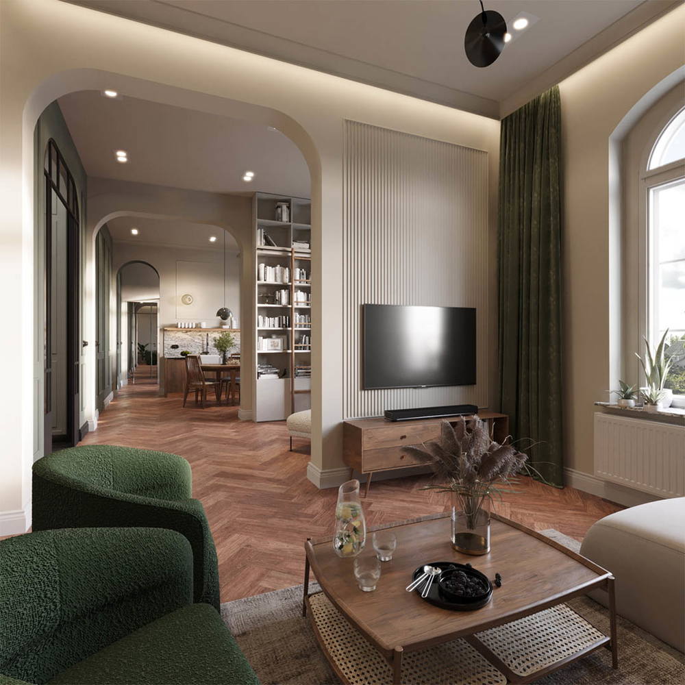 Vintage charm, ujęcie 1 — projekt apartamentu, Kraków, projekt buKadesign