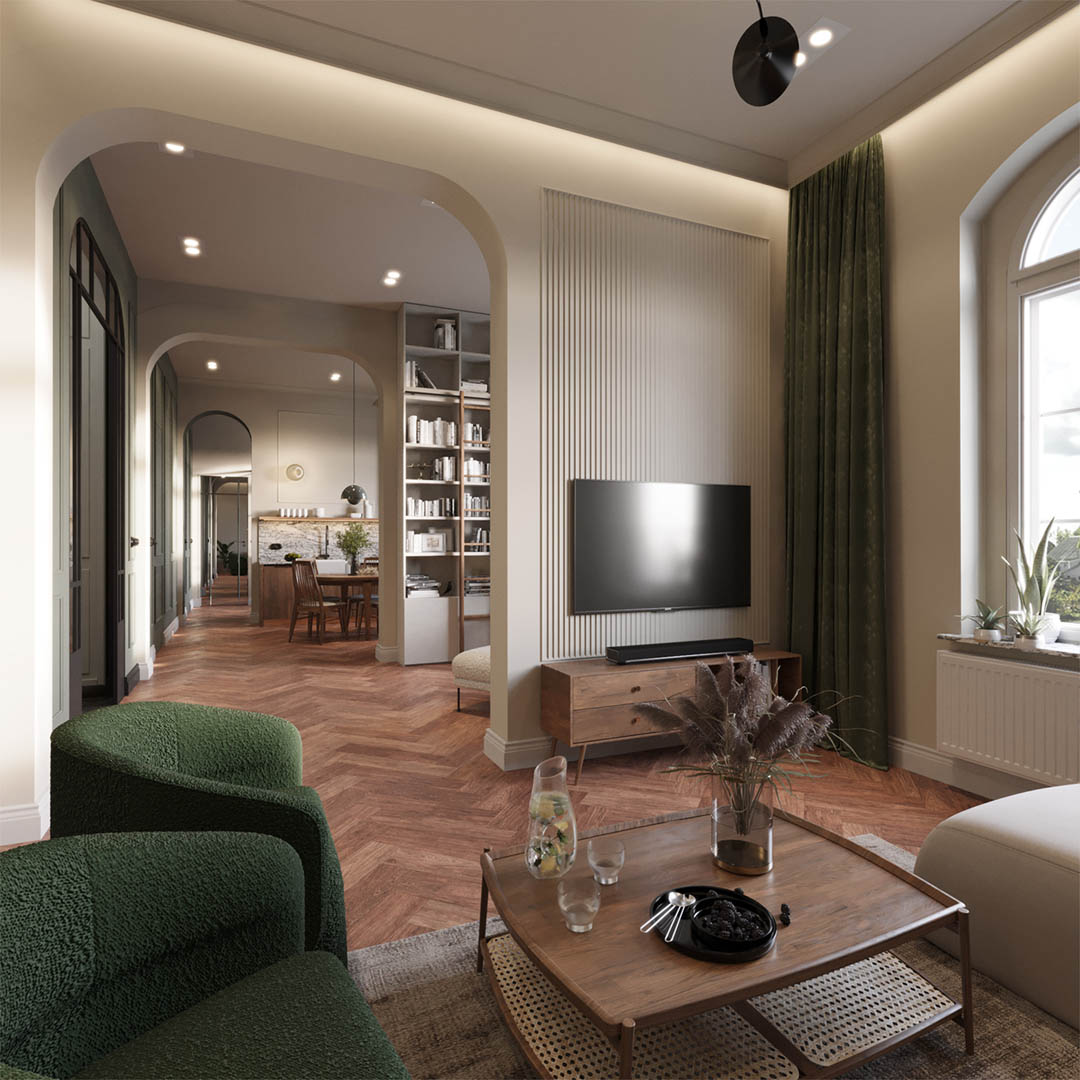 Vintage charm, ujęcie 1 — projekt apartamentu, Kraków, projekt buKadesign