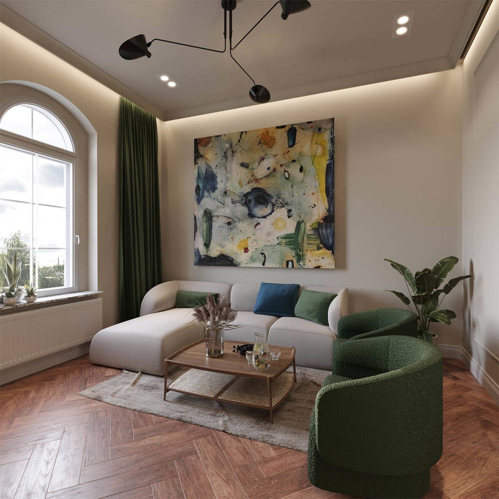 Vintage charm, ujęcie 2 — projekt apartamentu, Kraków, projekt buKadesign